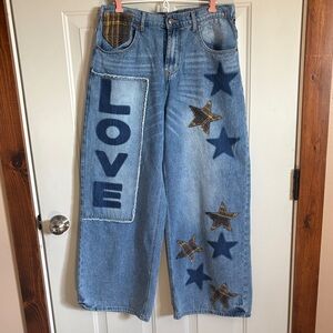 Oli & Hali Light Blue Patchwork 'LOVE' Star Straight-Leg Jeans